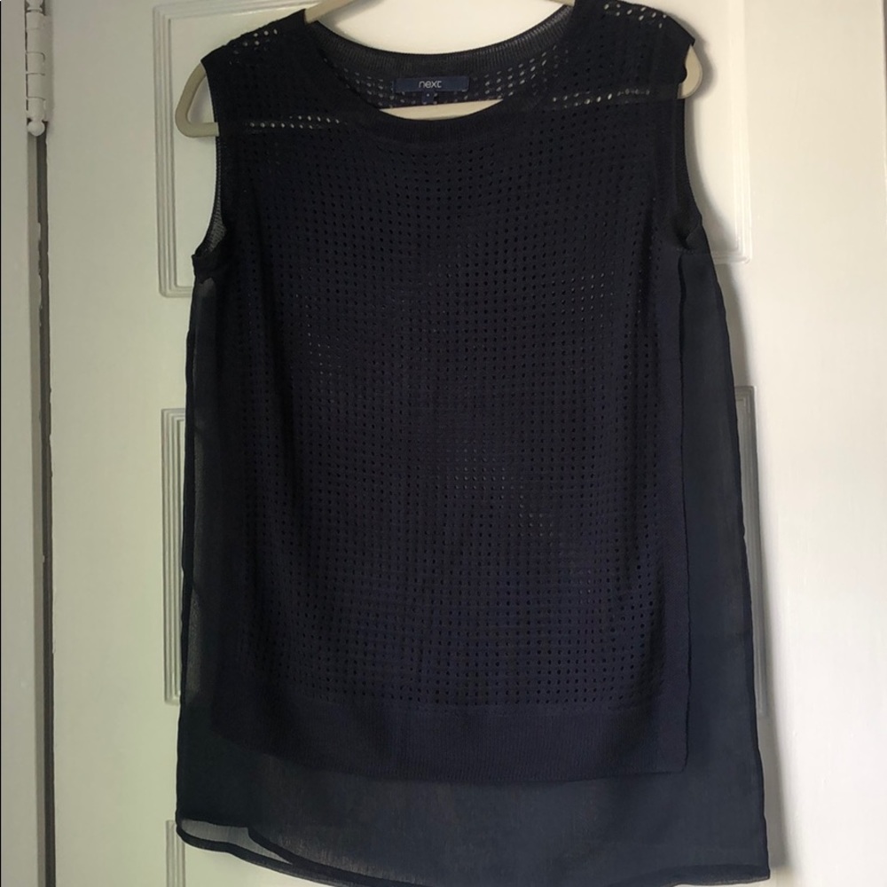 Next Navy top, blouse w/ sheer side panels!
